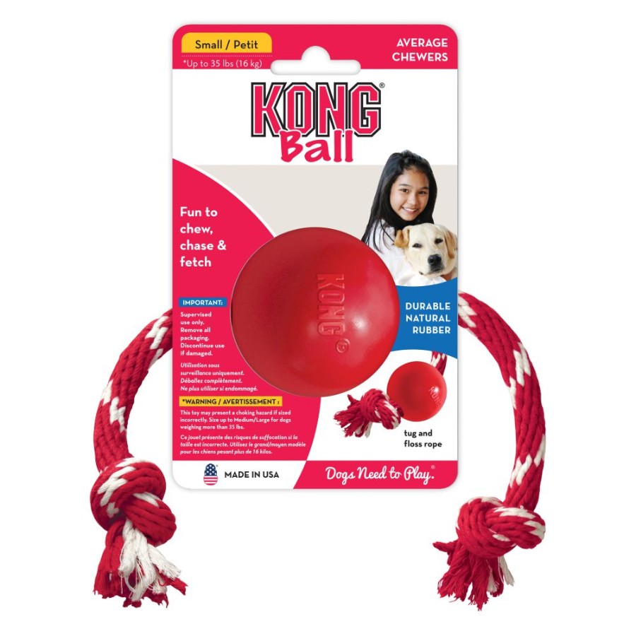 KONG PERRO CAUCHO CLASSIC PELOTA CON LAZO SMALL