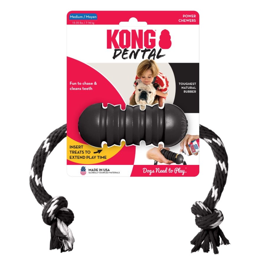 KONG PERRO CAUCHO EXTREME DENTAL CON LAZO MEDIUM