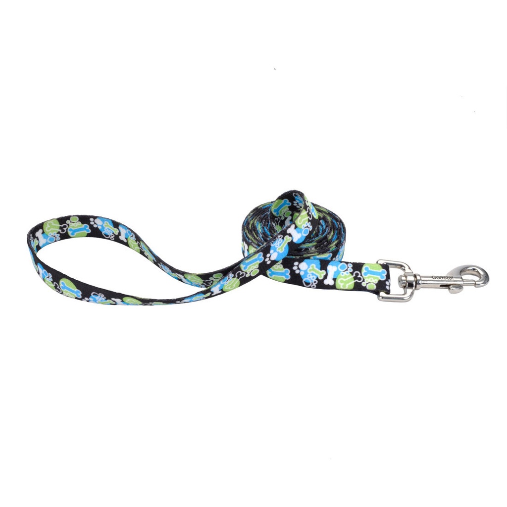 COASTAL PERRO STYLES HUESO HUELLA AZUL CORREA LARGE 1"