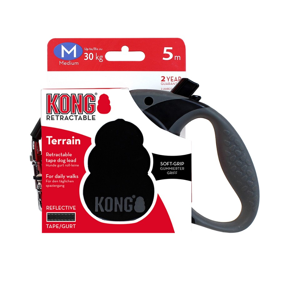 KONG CORREA RETRACTIL TERRAIN MEDIUM NEGRA 30 KG