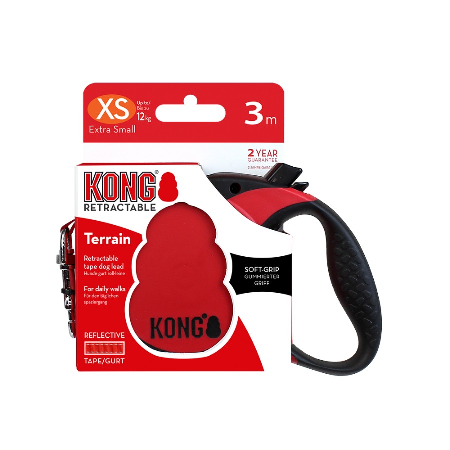 KONG CORREA RETRACTIL TERRAIN X-SMALL ROJA 12 KG