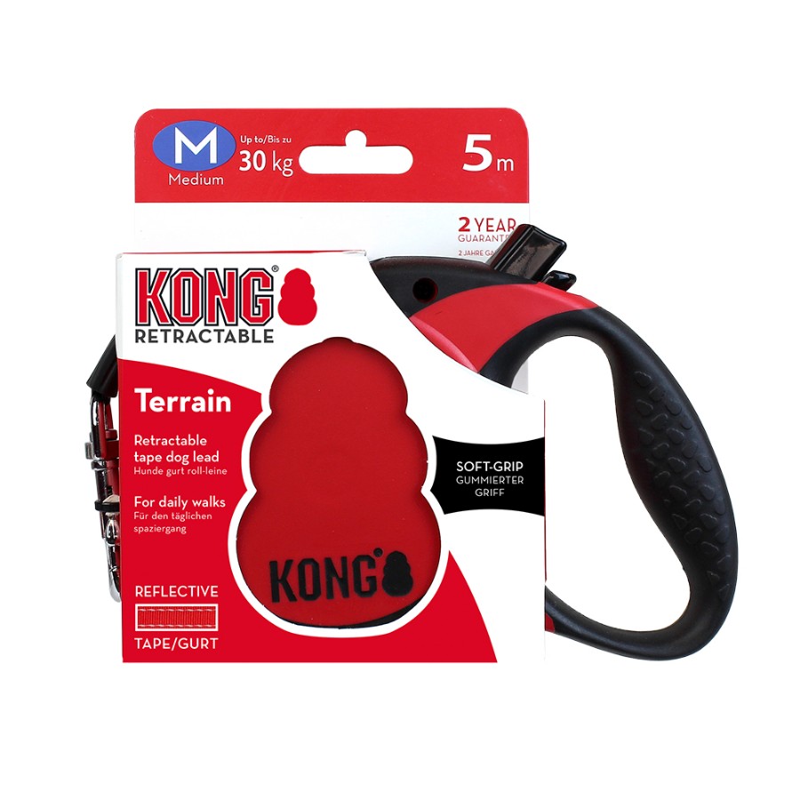 KONG CORREA RETRACTIL TERRAIN MEDIUM ROJA 30 KG