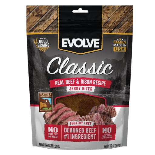 [181106 EVO] EVOLVE DOG SNACK CLASSIC JERKY BEEF & BISON 12 OZ -340 GR