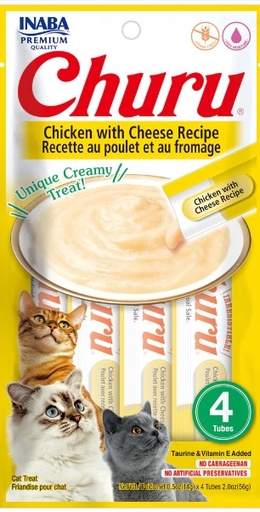 [USA607B IN] INABA CAT SNACK CHURU 4 PIEZAS - CHICKEN WITH CHEESE-  POLLO Y QUESO 56 GR