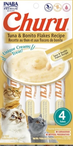 [USA668 IN] INABA CAT SNACK CHURU 4 PIEZAS - TUNA & BONITO FLAKES RECIPE