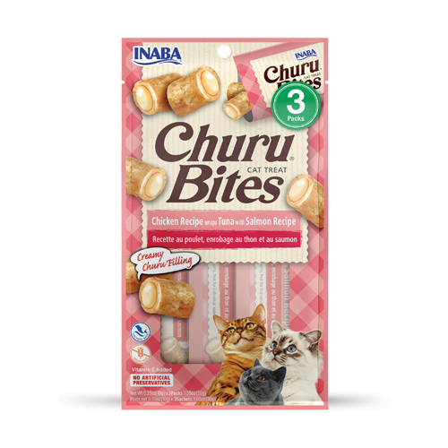 [USA723B IN] INABA CAT SNACK CHURU - BITES CHICKEN RECIPE WRAPS TUNA WITH SALMON RECIPE