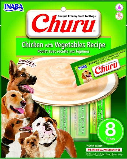 [USD605 IN] INABA DOG SNACK CHURU 8 PIEZAS - CHICKEN WITH VEGETABLES  160 GR