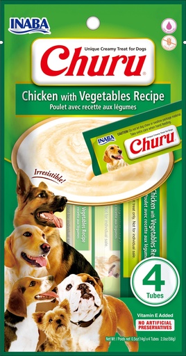 [USD615 IN] INABA DOG SNACK CHURU 4 PIEZAS - CHICKEN WITH VEGETABLES  56 GR