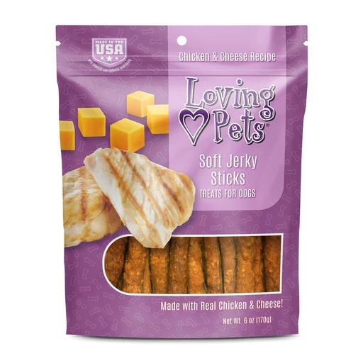 [8304 LP] LOVING PETS DOG SNACK JERKY  - POLLO Y QUESO - CABANOS 6 OZ