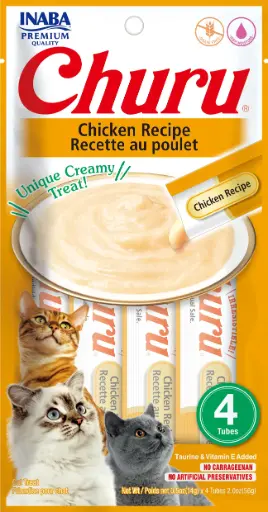 [USA603A IN] INABA CAT SNACK CHURU 4 PIEZAS - CHICKEN -  POLLO 56 GR 