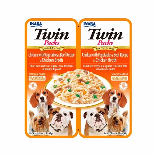 [USD802 IN] INABA DOG - TWIN PACKS CHICKEN WITH VEGETABLES & BEEF RECIPE IN CHICKEN BROTH 80 gr