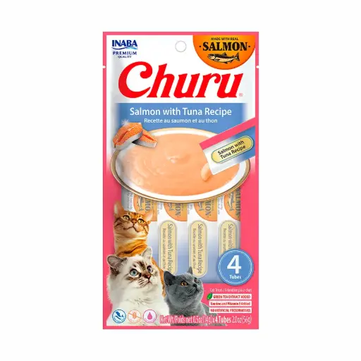 [USA678 IN] INABA CAT SNACK CHURU 4 PIEZAS- SALMON WITH TUNA RECIPE 56 gr