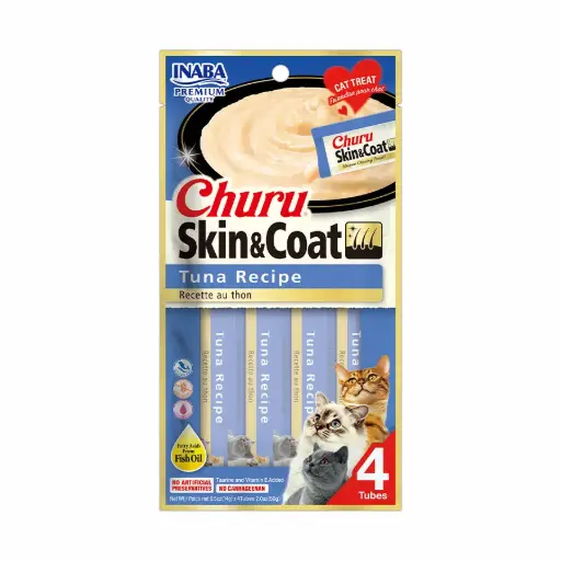 [USA671 IN] INABA CAT SNACK CHURU 4 PIEZAS - SKIN & COAT TUNA RECIPE 56 gr