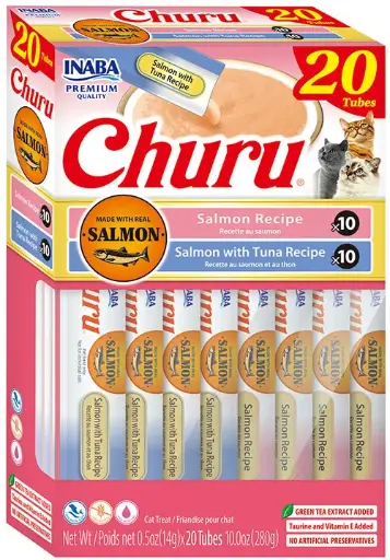 [USA629 IN] INABA CAT SNACK CHURU CAJA 20 PIEZAS -  VARIEDAD DE SALMON - ATUN 280 GR