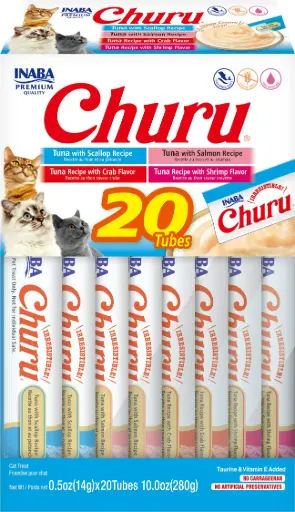 [USA625 IN] INABA CAT SNACK CHURU 20 PIEZAS - BOX TUNA SEAFOOD VARIETY