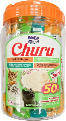 [USA655 IN] INABA CAT SNACK CHURU 50 PIEZAS - CHICKEN & SEAFOOD VARIETIES