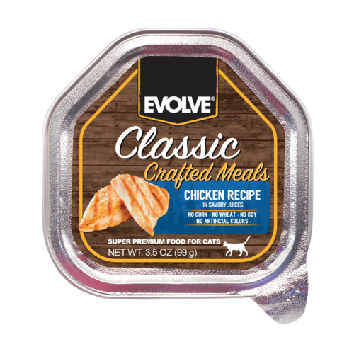 [PROMO 700936 EVO] PROMO FECHA CORTA - NOV-25-2026 -EVOLVE CAT CLASSIC BANDEJA CRAFTED MEALS POLLO - 3.5 OZ - 99 GR