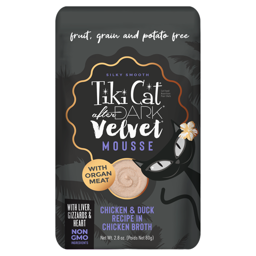 [PROMO 98963] PROMO FECHA CORTA ENE-17-27 TIKI CAT AFTER DARK VELVET MOUSSE - POLLO Y PATO CALDO DE POLLO - 80 GR - POUCH