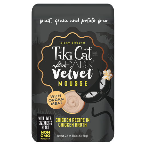 [PROMO 98960] PROMO CORTA FECHA FEB-28-27 TIKI CAT AFTER DARK VELVET MOUSSE - POLLO EN CALDO DE POLLO - 80 GR - POUCH 