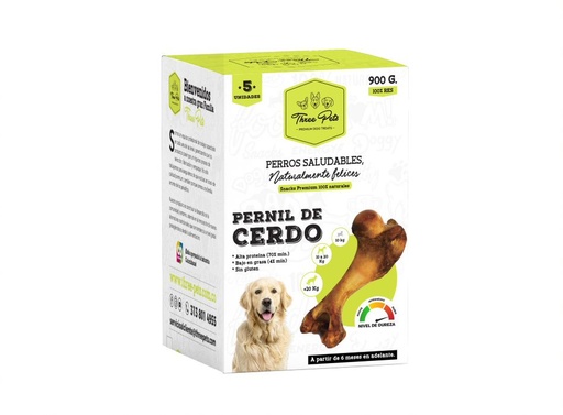 [142304 TP] THREE PETS DOG SNACK CAJA PERNIL DE CERDO X 5 UNDS  900 GR